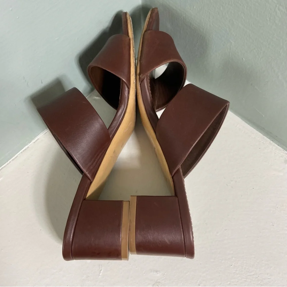 Mansur Gavriel Brown Leather Block Chunky Heeled Mules Sandals Heels Size 36/6